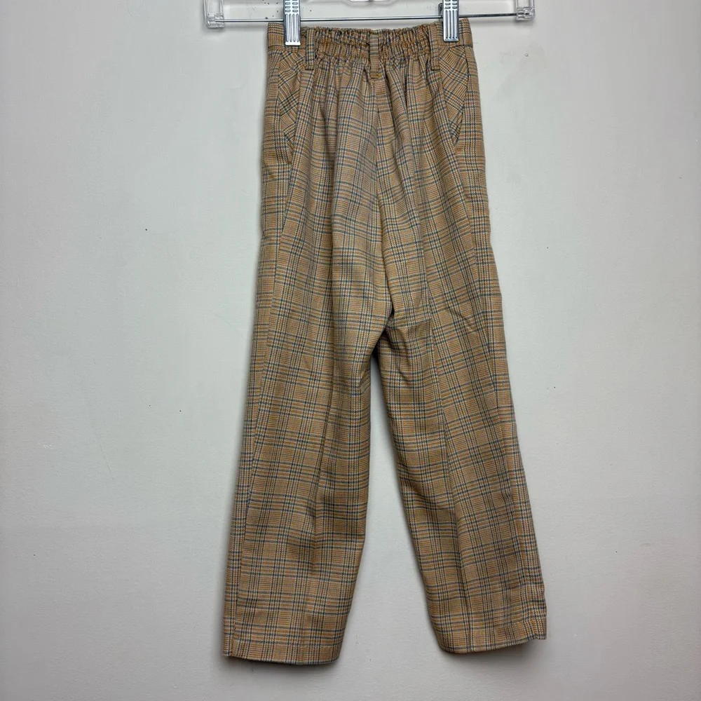 Sears & Roebuck Perma Prest Pants Slacks Plaid Tan Boys Size 6 Vintage 1960s 70s